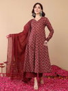 Maroon Colour Rayon Printed Kurti With Pant Dupatta Online Wholesale Aaradhna 2046
